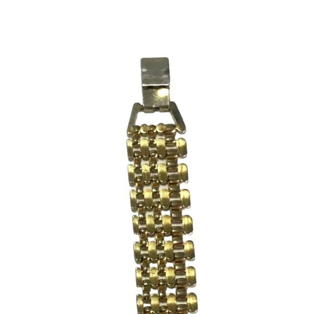 Vintage Gold Tone Mesh Link Chain Bracelet Graduated 5 Row Fold Over Clasp - Picture 5 of 6